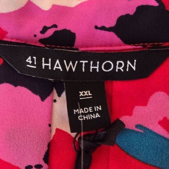 NWT 41 Hawthorn Womens Floral Sleeveless Breyson Pleated Blouse Red Black XXL - Picture 2 of 12